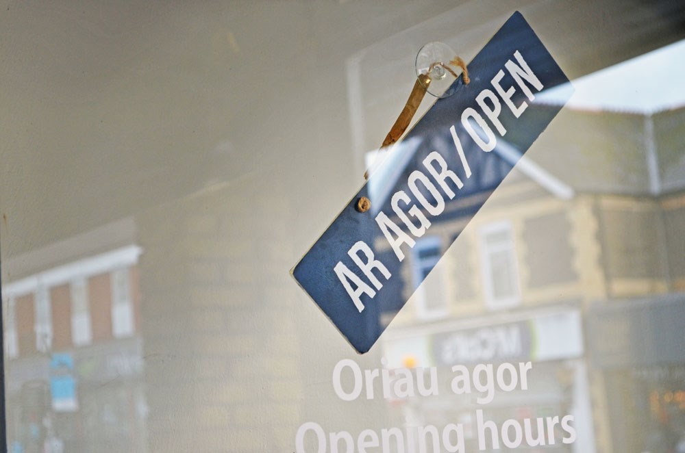 shop front door with open sign