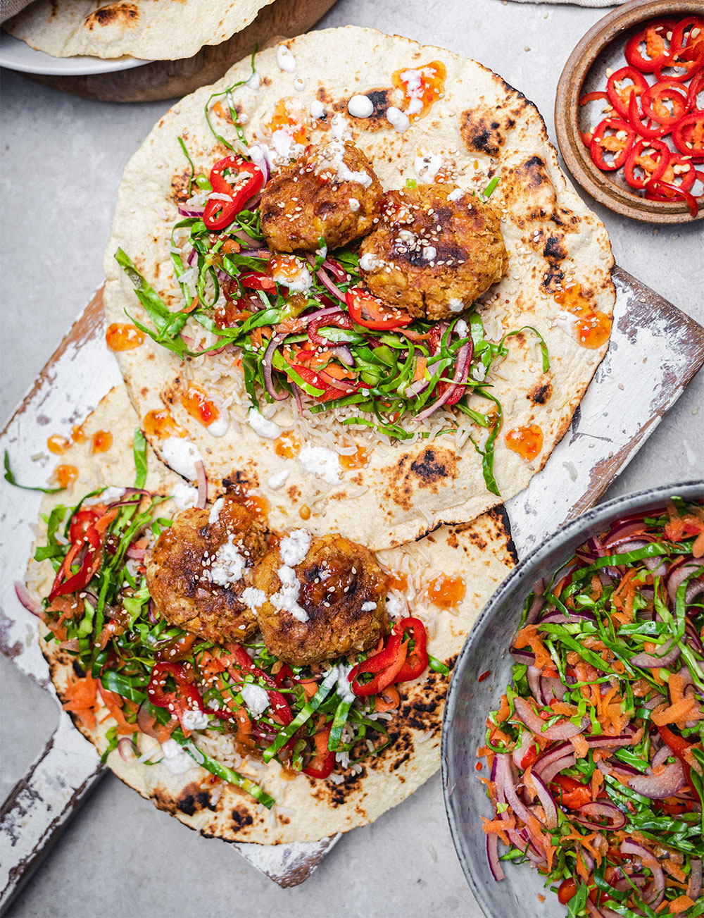Chickpea Falafels with Rainbow Slaw