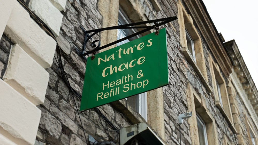 Natur'es Choice hanging sign outside the shop